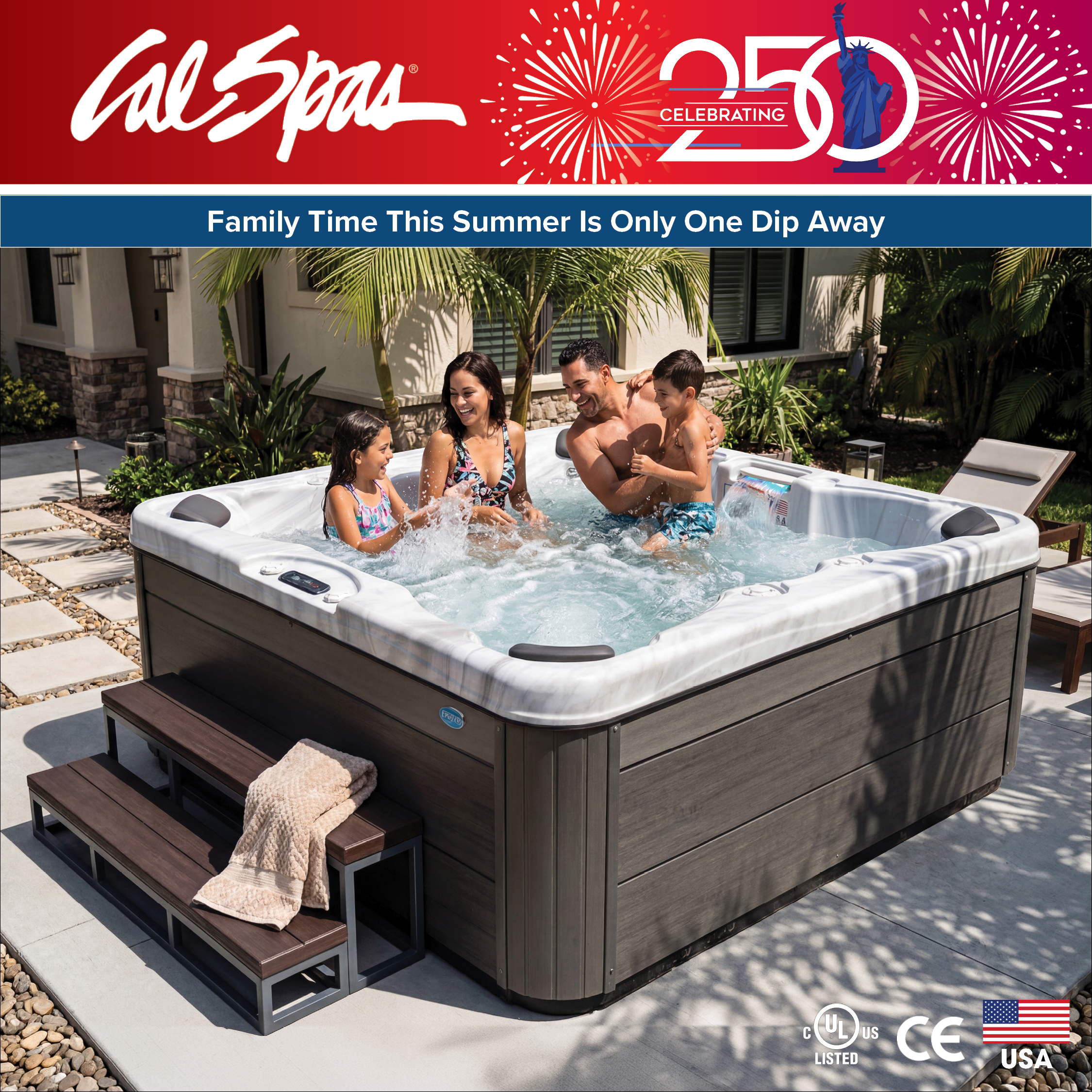 Calspas hot tub being used in a family setting - Caro